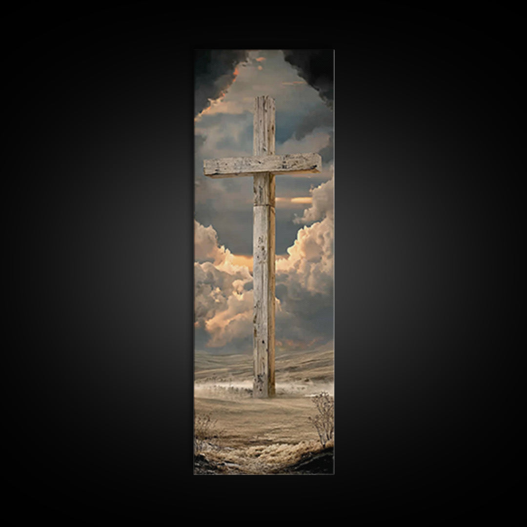 Enduring Cross Horizon | Framed Canvas Print | Narrow Art | Christian Wall Art | Christian Art Canvas | Christian Painting | Christian Gift