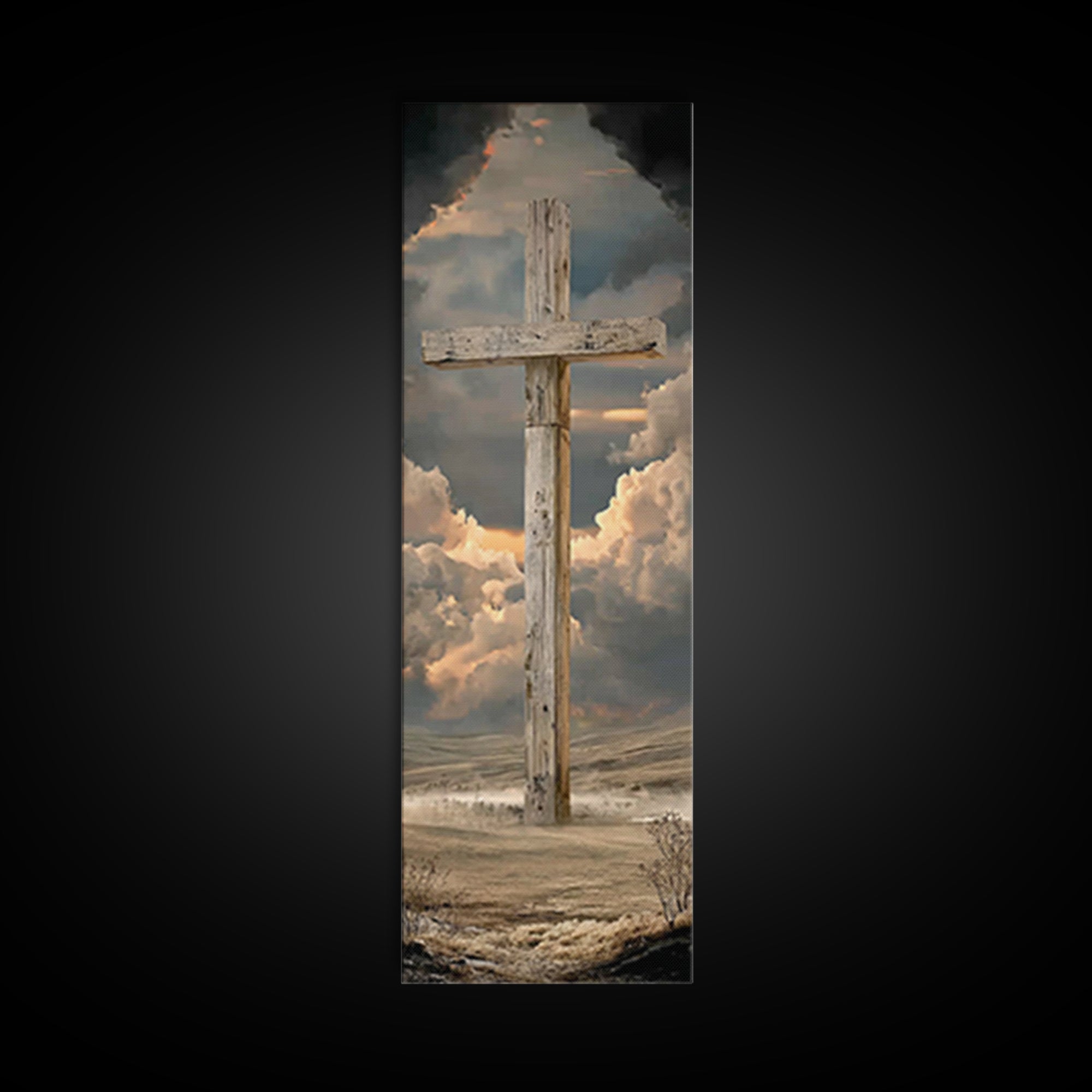 Enduring Cross Horizon | Framed Canvas Print | Narrow Art | Christian Wall Art | Christian Art Canvas | Christian Painting | Christian Gift