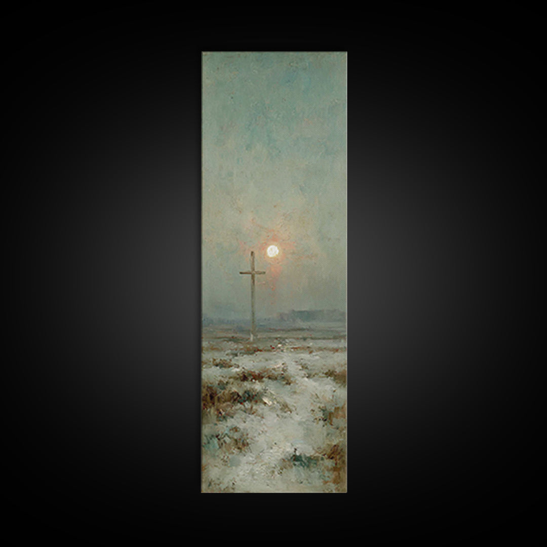 Heavenly Morning Cross – Framed Canvas Print – Christmas Art – Tall Narrow Wall Art – Christian Wall Art – Jesus Painting – Christian Art C