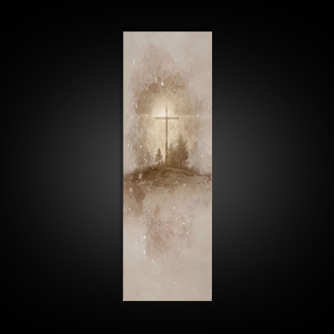 Silent Field Cross – Framed Canvas Print – Tall Narrow Wall Art – Christian Art Canvas – Jesus Painting – Christmas Art – Christian Wall Ar