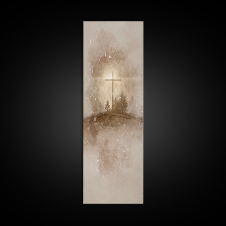 Silent Field Cross – Framed Canvas Print – Tall Narrow Wall Art – Christian Art Canvas – Jesus Painting – Christmas Art – Christian Wall Ar