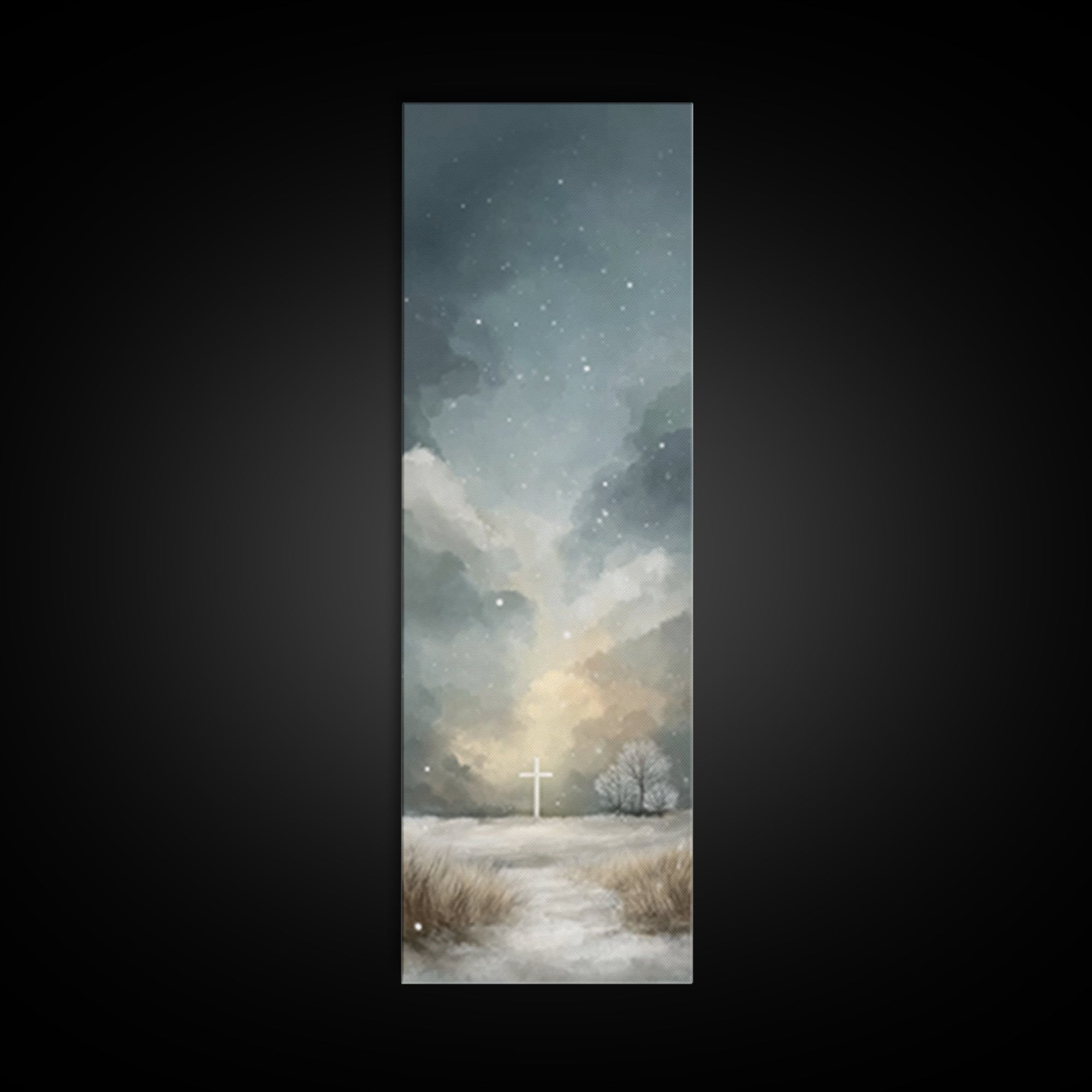 Sacred Hill Glow – Framed Canvas Print – Christian Wall Art – Jesus Painting – Tall Narrow Wall Art – Christian Art Canvas – Christmas Art