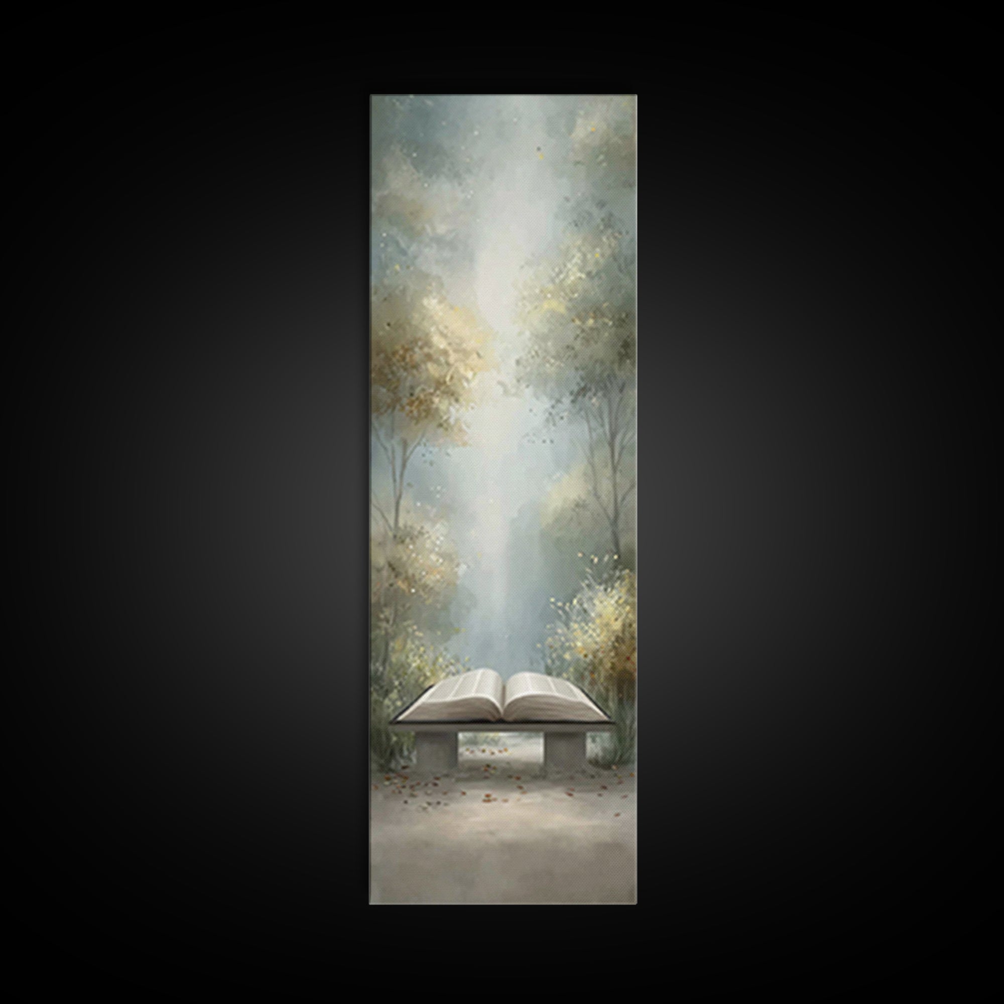 Sacred Forest Reading – Framed Canvas Print – Christian Wall Art – Christian Painting – Narrow Art – Christian Art Canvas – Christian Decor