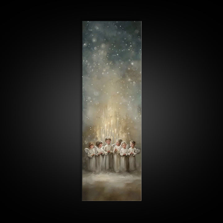 Radiant Gathering – Framed Canvas Print, Christian Wall Art, Christian Art Canvas, Tall Narrow Wall Art, Christmas Art, Christian Christmas