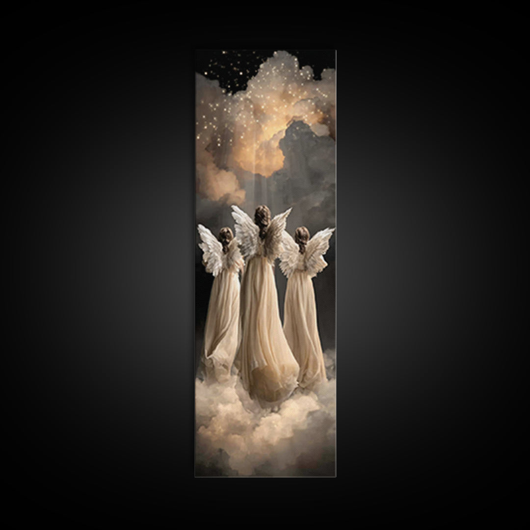 Celestial Guardians – Framed Canvas Print | Christian Wall Art | Christian Art Canvas | Narrow Art | Christian Christmas Art | Christian De