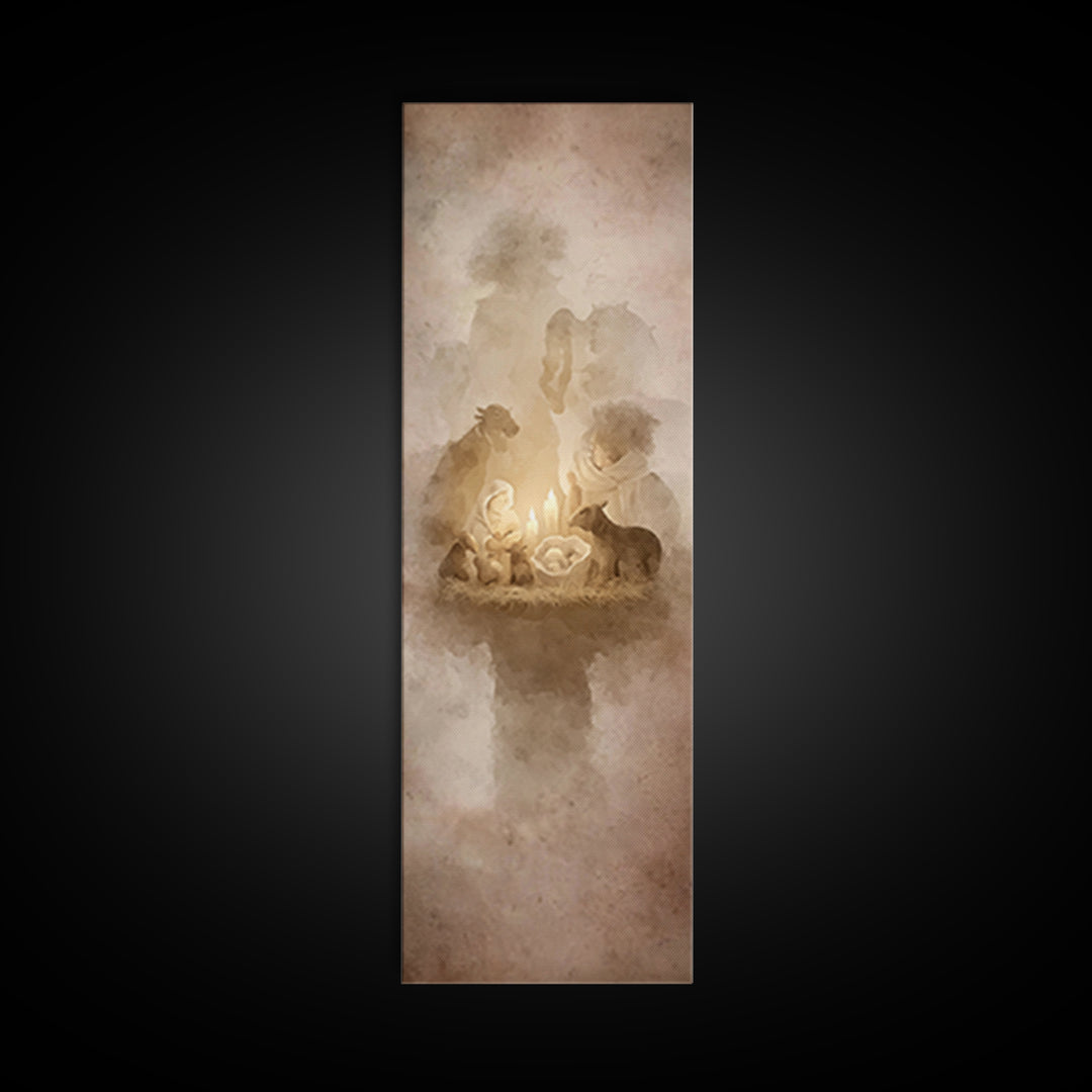 Bethlehem Candle Peace – Framed Canvas Print – Christian Art – Christmas Canvas Wall Art – Skinny Art – Christian Decorations – Jesus Paint