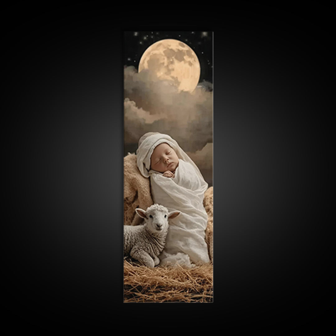 Midnight Holy Calm | Framed Canvas Print | Christian Christmas Art | Christian Wall Art | Tall Skinny Art Print | Christian Art Print | Jes