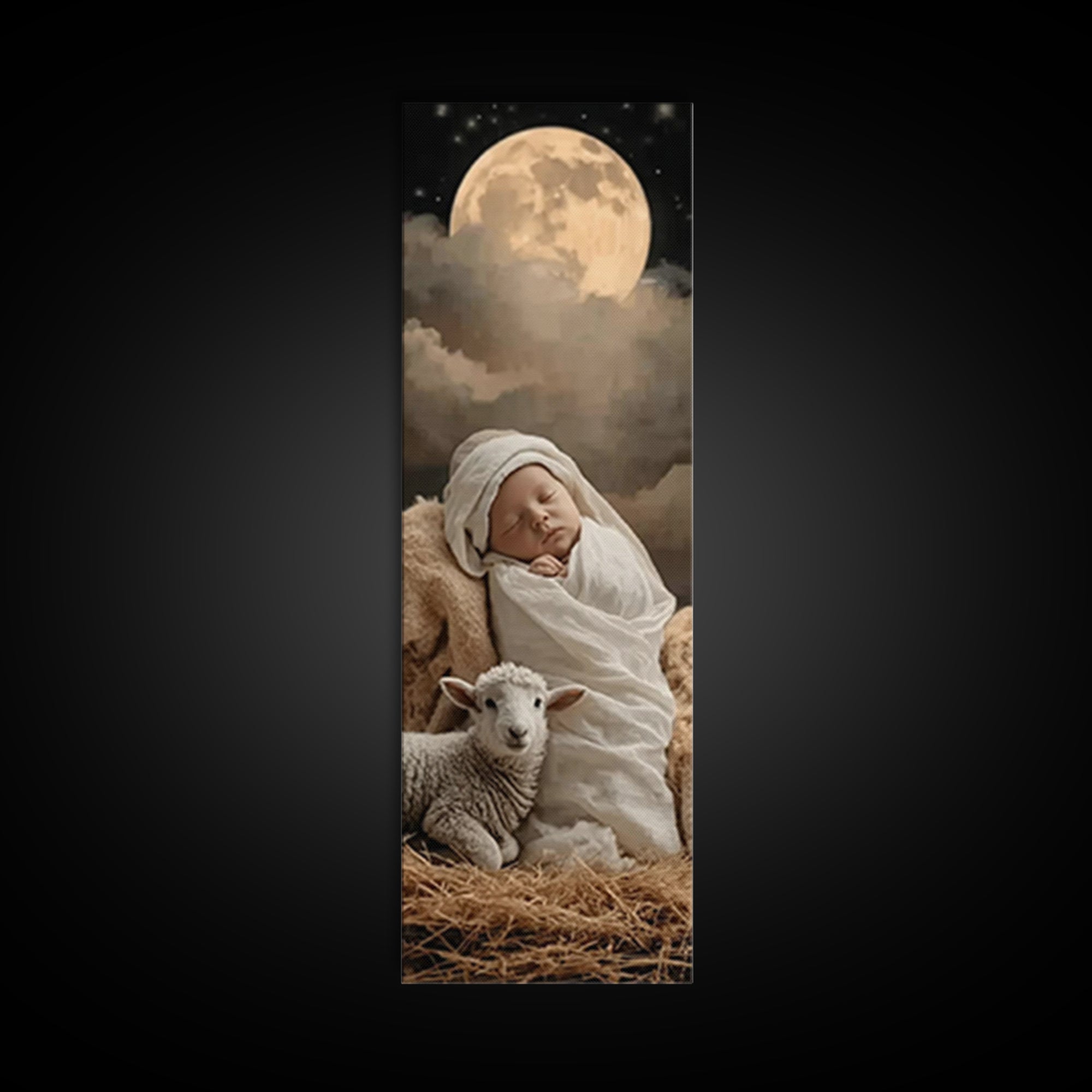 Midnight Holy Calm | Framed Canvas Print | Christian Christmas Art | Christian Wall Art | Tall Skinny Art Print | Christian Art Print | Jes