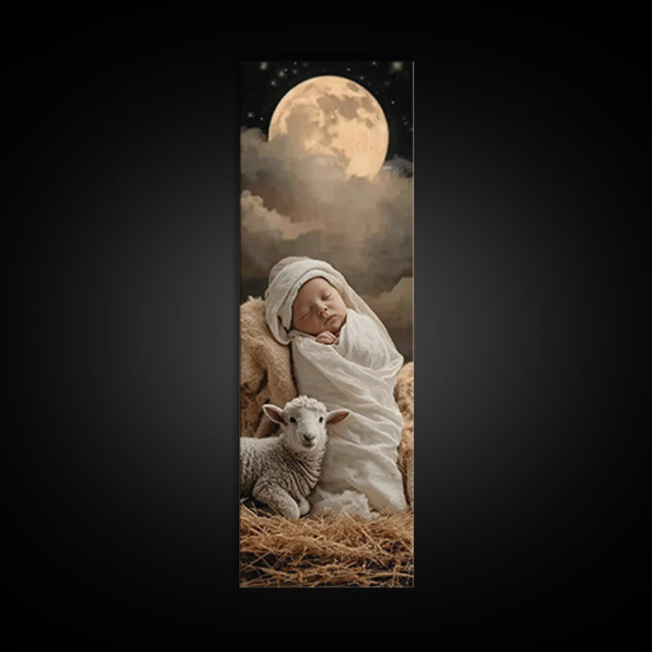 Midnight Holy Calm | Framed Canvas Print | Christian Christmas Art | Christian Wall Art | Tall Skinny Art Print | Christian Art Print | Jes