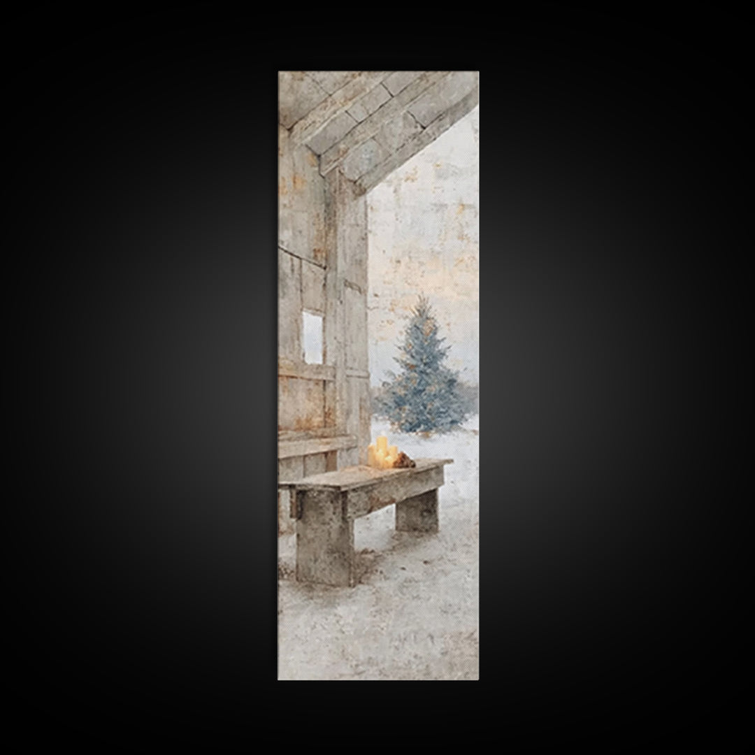 Quiet Barn Hope – Framed Canvas Print – Christian Wall Art – Subtle Christian Art – Christmas Art Prints – Narrow Art