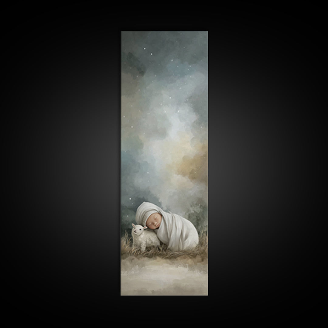 Silent Lamb Peace – Framed Canvas Print – Christian Wall Art – Jesus Art Print – Christmas Art – Narrow Art – Christian Art Canvas
