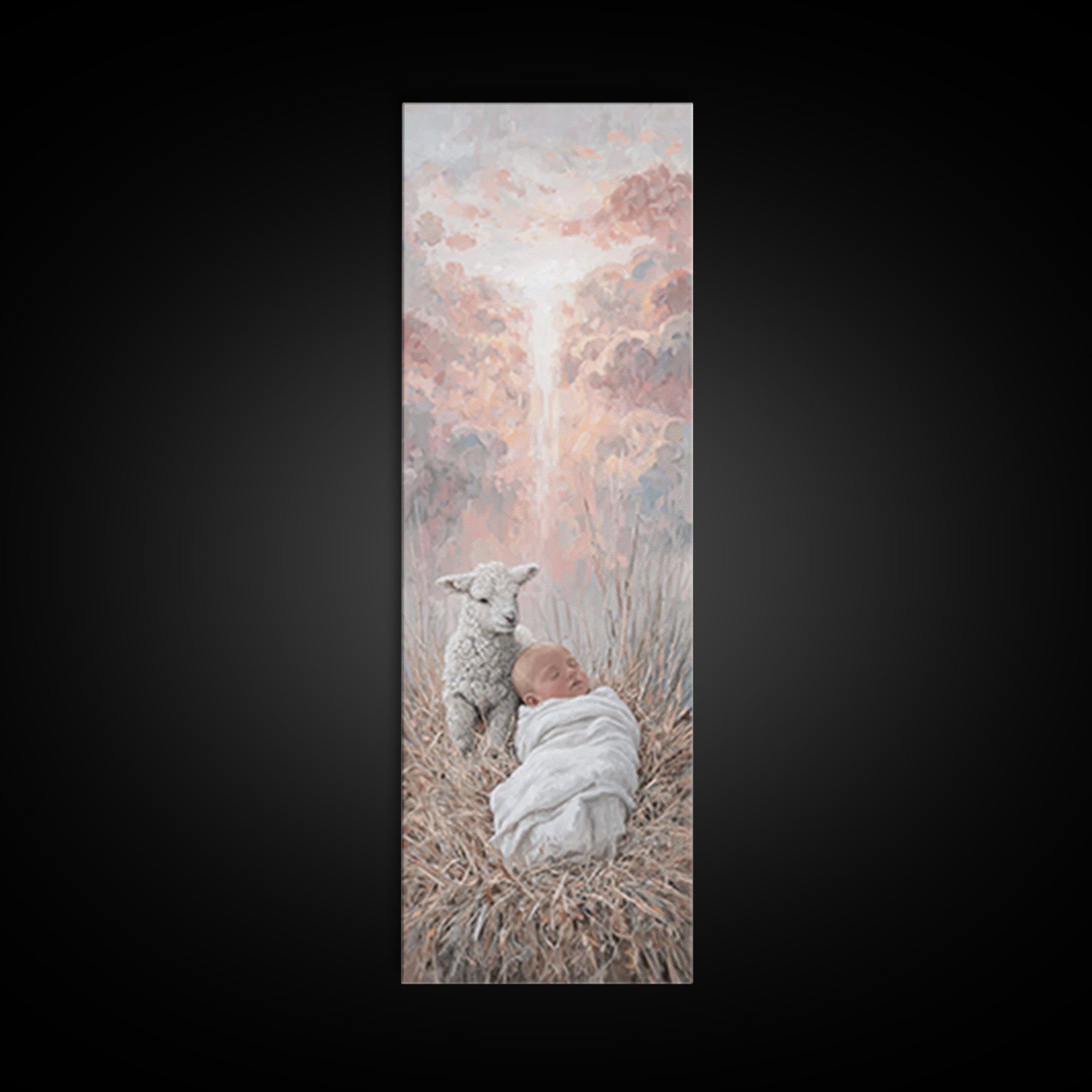 Dawn Of Grace | Framed Canvas Print | Christian Art Canvas | Christmas Art | Tall Skinny Art Print | Jesus Painting | Christian Wall Art