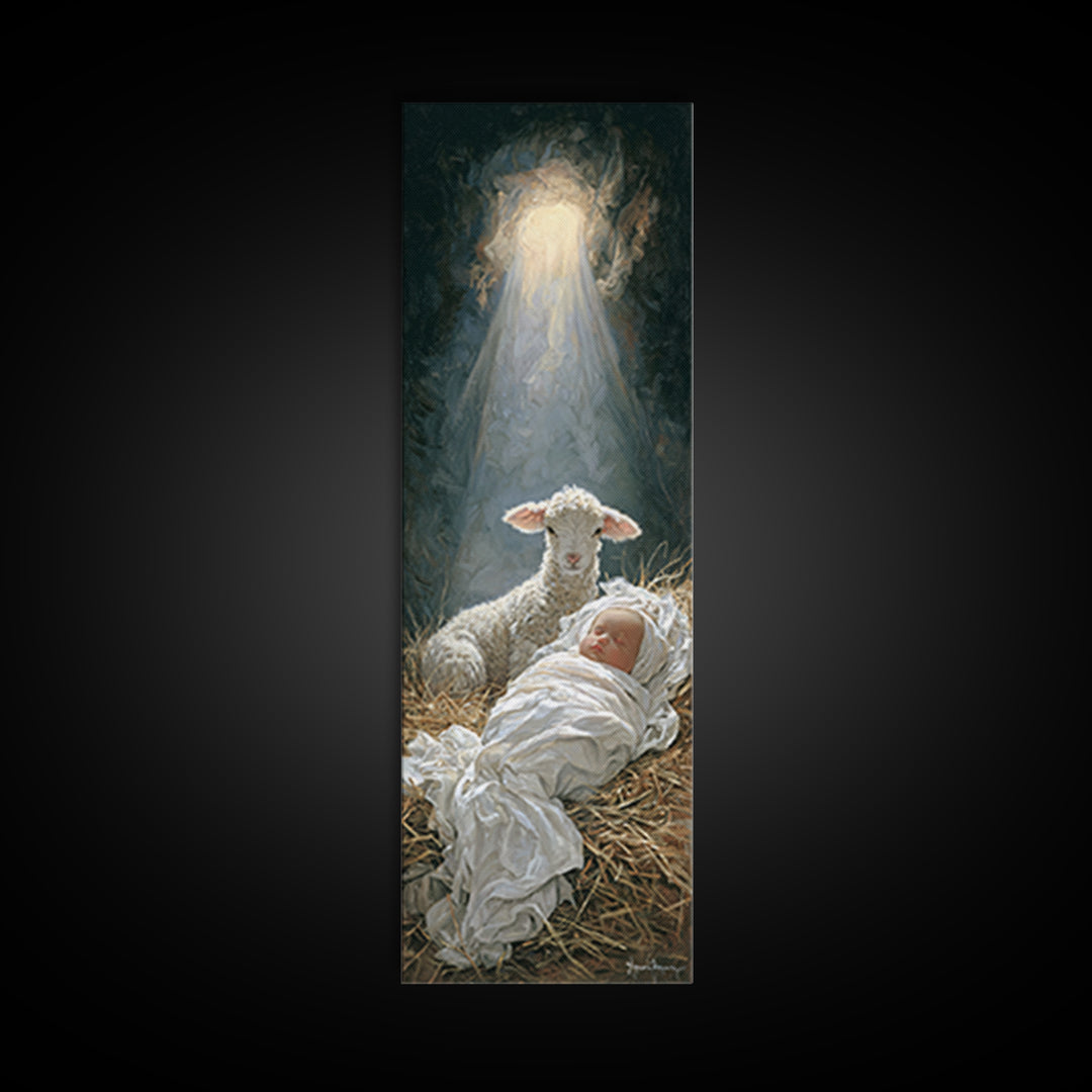 Holy Light Promise – Framed Canvas Print – Christian Christmas Art – Jesus Painting – Christian Art – Tall Narrow Wall Art – Christmas Art