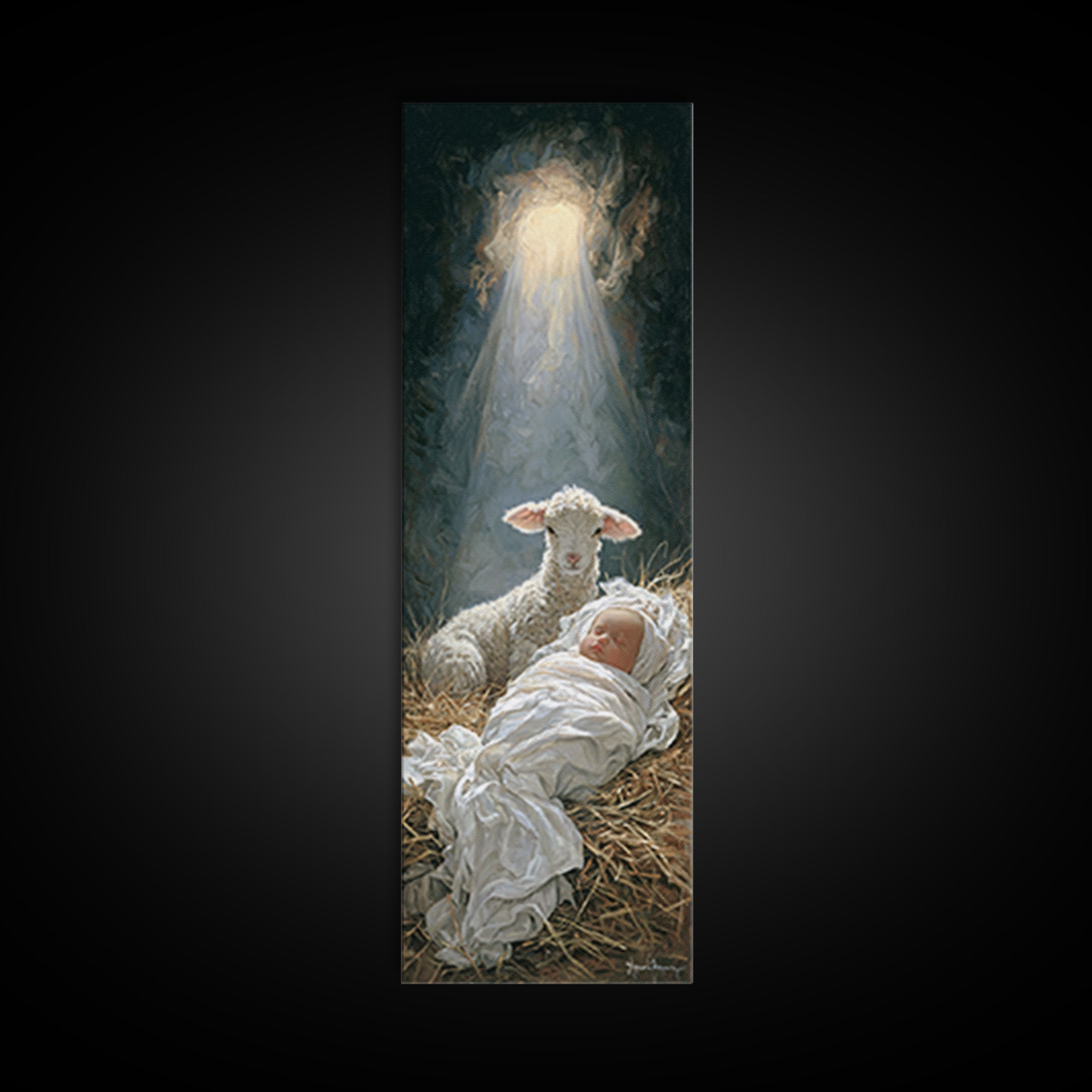 Holy Light Promise – Framed Canvas Print – Christian Christmas Art – Jesus Painting – Christian Art – Tall Narrow Wall Art – Christmas Art