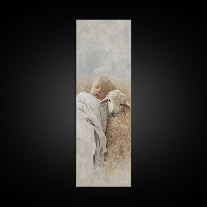 Lamb Of Morning – Framed Canvas Print – Christian Art Canvas – Christian Christmas Art – Skinny Art – Jesus Painting – Christian Wall Art