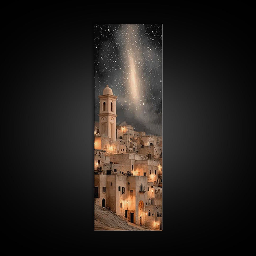 Bethlehem Night Wonder – Framed Canvas Print – Christmas Wall Art – Christian Art Canvas – Tall Skinny Art Print – Christian Christmas Deco