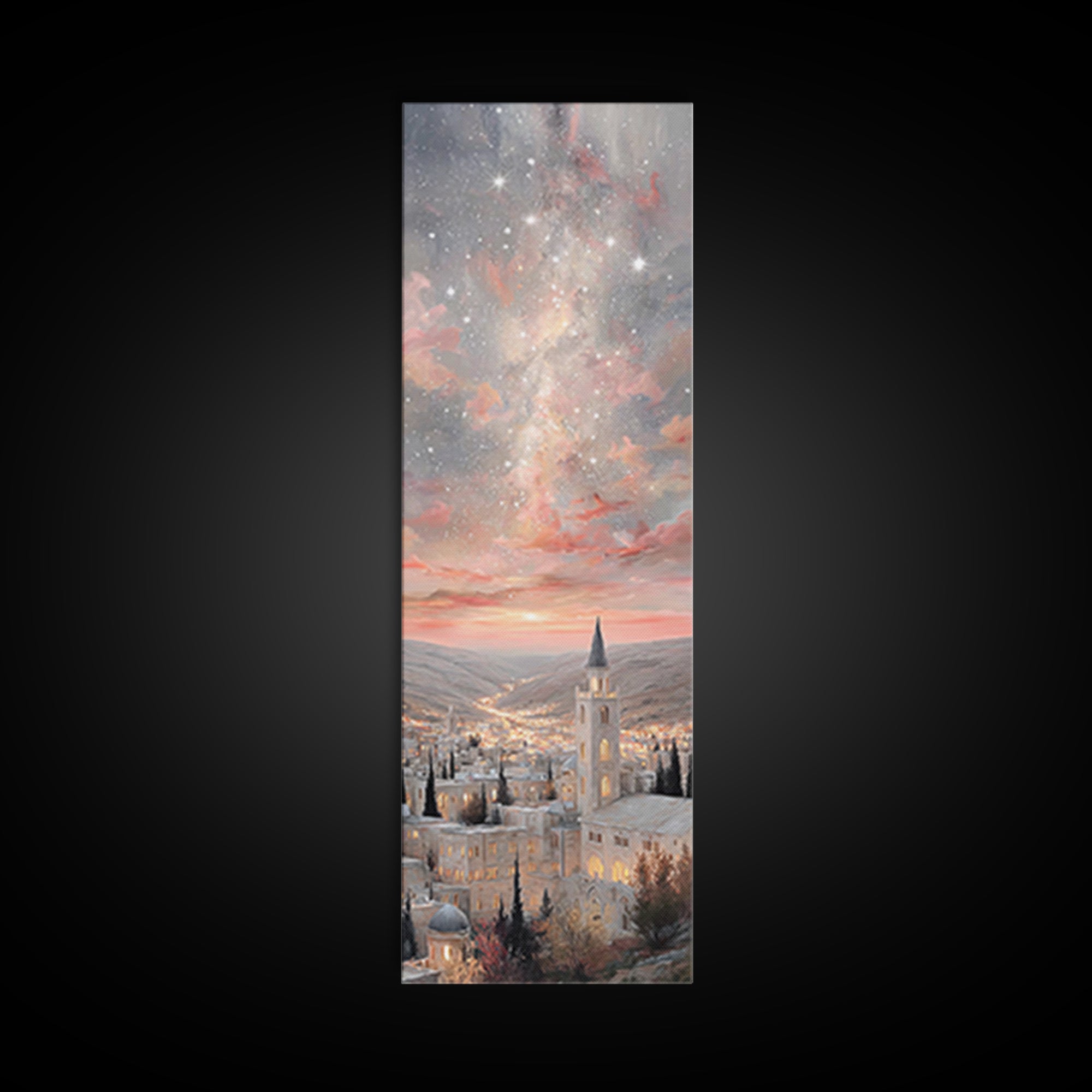 City Of Starfall, Framed Canvas Print, Christmas Canvas Wall Art, Christian Art, Skinny Art, Christian Decoration, Christmas Art Prints