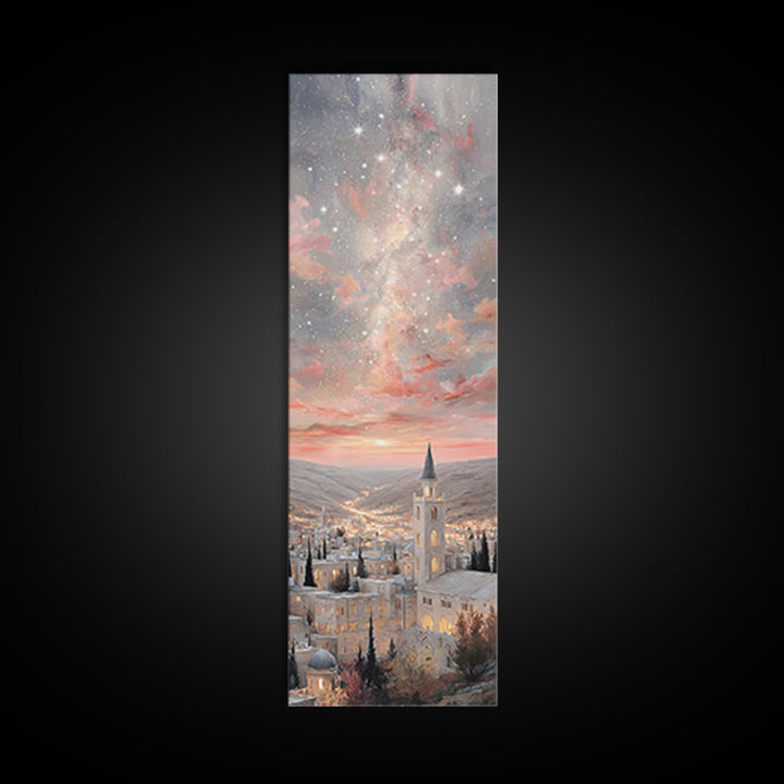City Of Starfall, Framed Canvas Print, Christmas Canvas Wall Art, Christian Art, Skinny Art, Christian Decoration, Christmas Art Prints