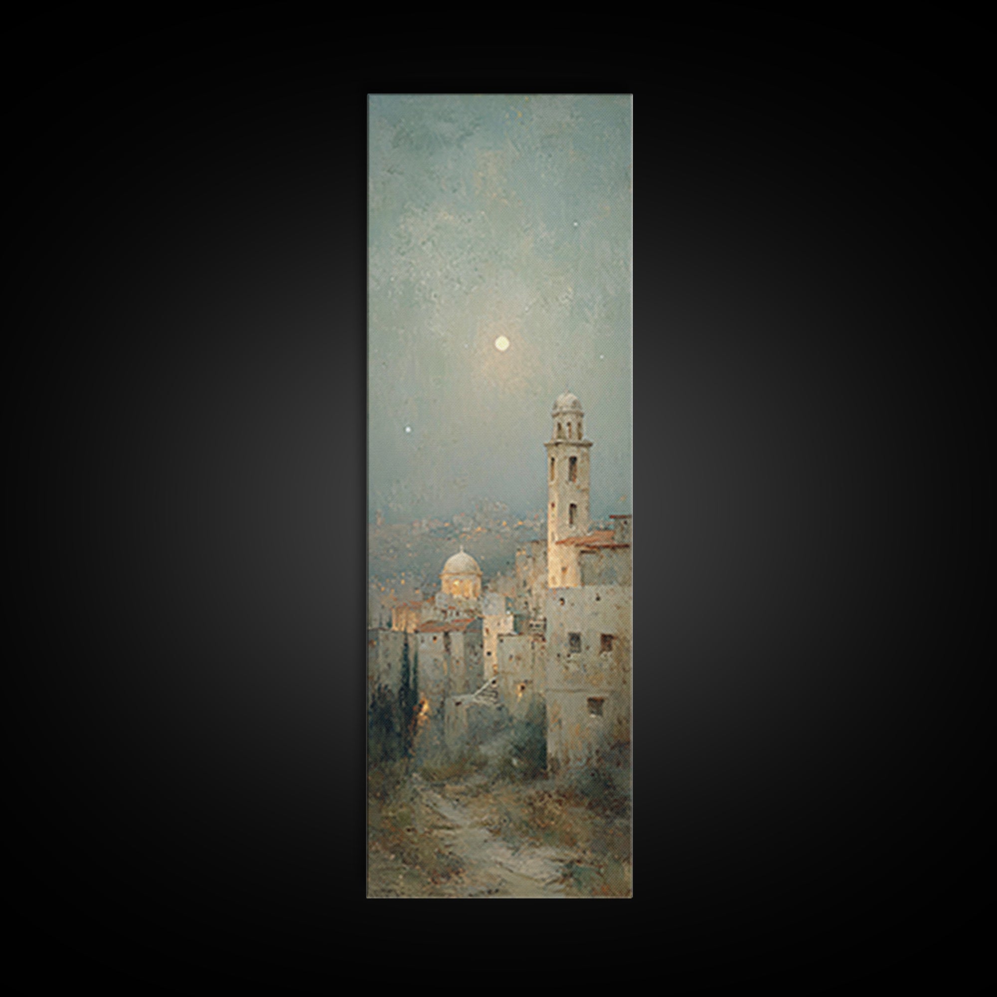 Moonlit Bethlehem Stillness | Framed Canvas Print | Christian Wall Art | Christmas Art | Tall Narrow Wall Art | Christian Art Print | Chris