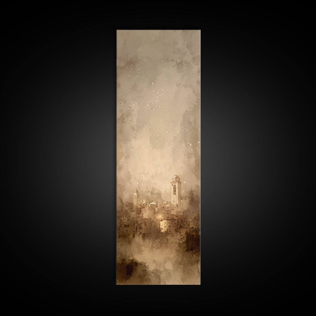 Sacred City Dawn – Framed Canvas Print – Christian Art – Christmas Art Prints – Narrow Art – Christian Wall Art – Modern Christian Art