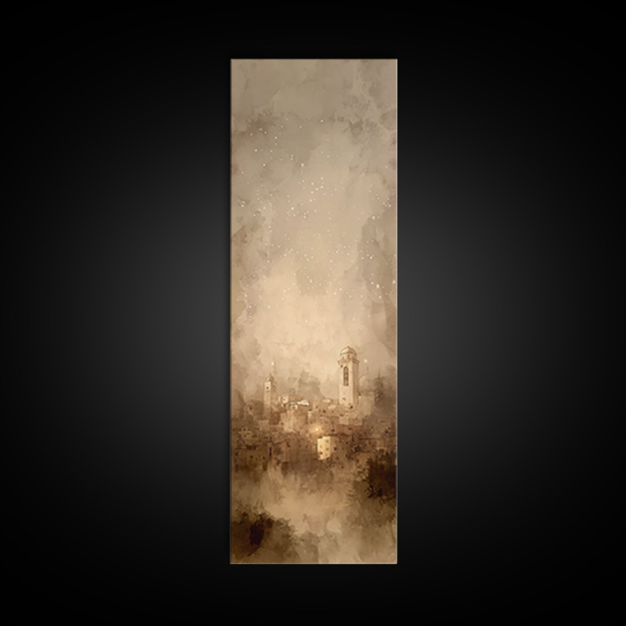 Sacred City Dawn – Framed Canvas Print – Christian Art – Christmas Art Prints – Narrow Art – Christian Wall Art – Modern Christian Art