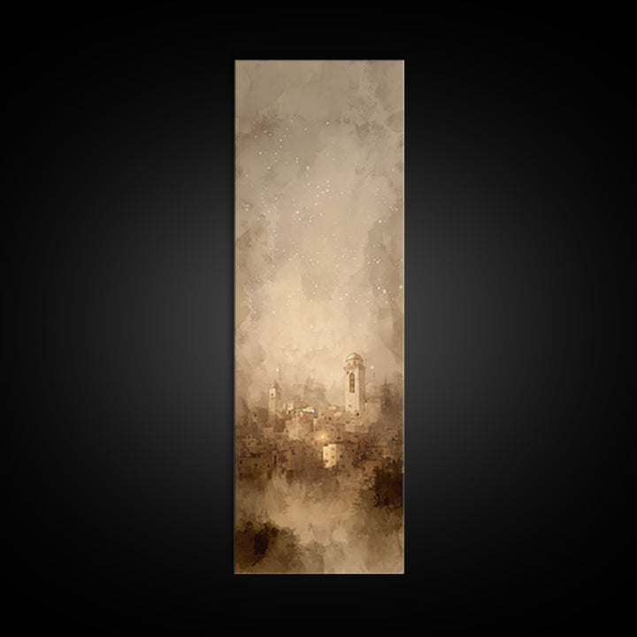 Sacred City Dawn – Framed Canvas Print – Christian Art – Christmas Art Prints – Narrow Art – Christian Wall Art – Modern Christian Art
