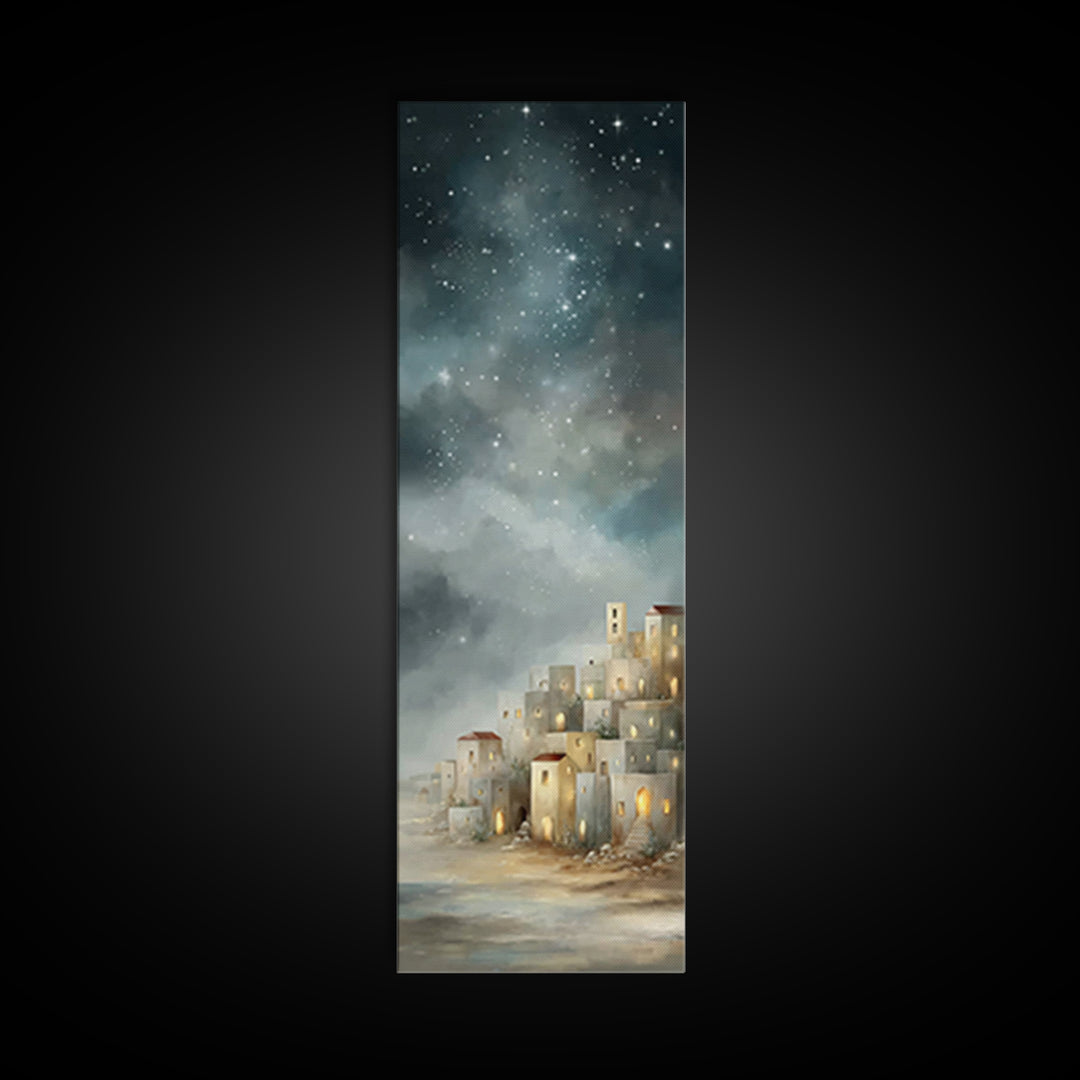 Holy City Glow – Framed Canvas Print – Tall Skinny Art Print – Christian Christmas Art – Christian Art Canvas – Christian Wall Art – Christ