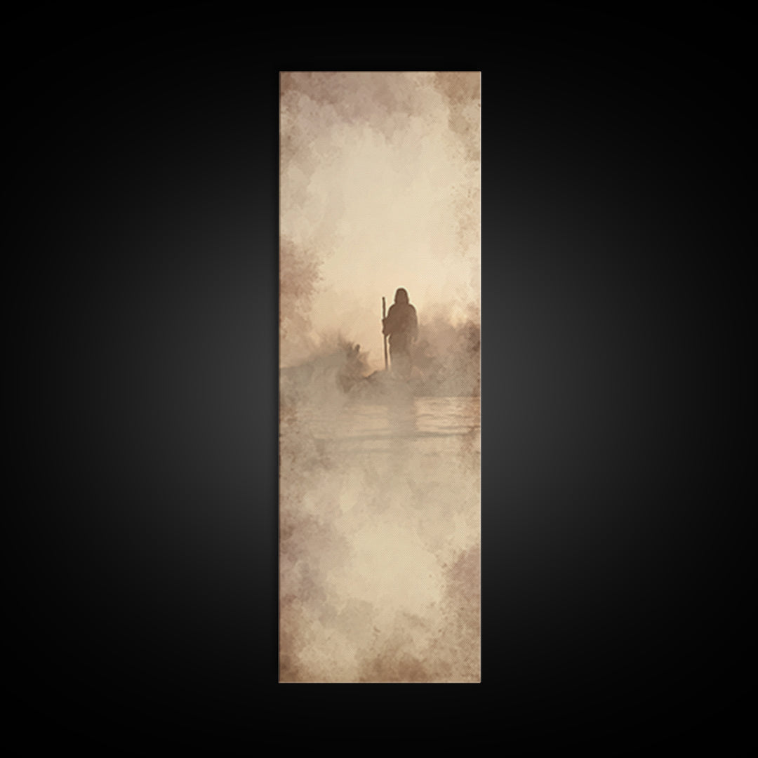 Desert Dawn Shepherd | Framed Canvas Print | Tall Skinny Art Print | Christian Art Canvas | Jesus Painting | Christian Wall Art | Christian