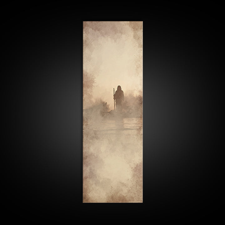 Desert Dawn Shepherd | Framed Canvas Print | Tall Skinny Art Print | Christian Art Canvas | Jesus Painting | Christian Wall Art | Christian