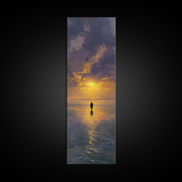 Golden Horizon Walk | Framed Canvas Print | Tall Skinny Art Print | Jesus Painting | Christian Wall Art | Christian Art Canvas | Christian