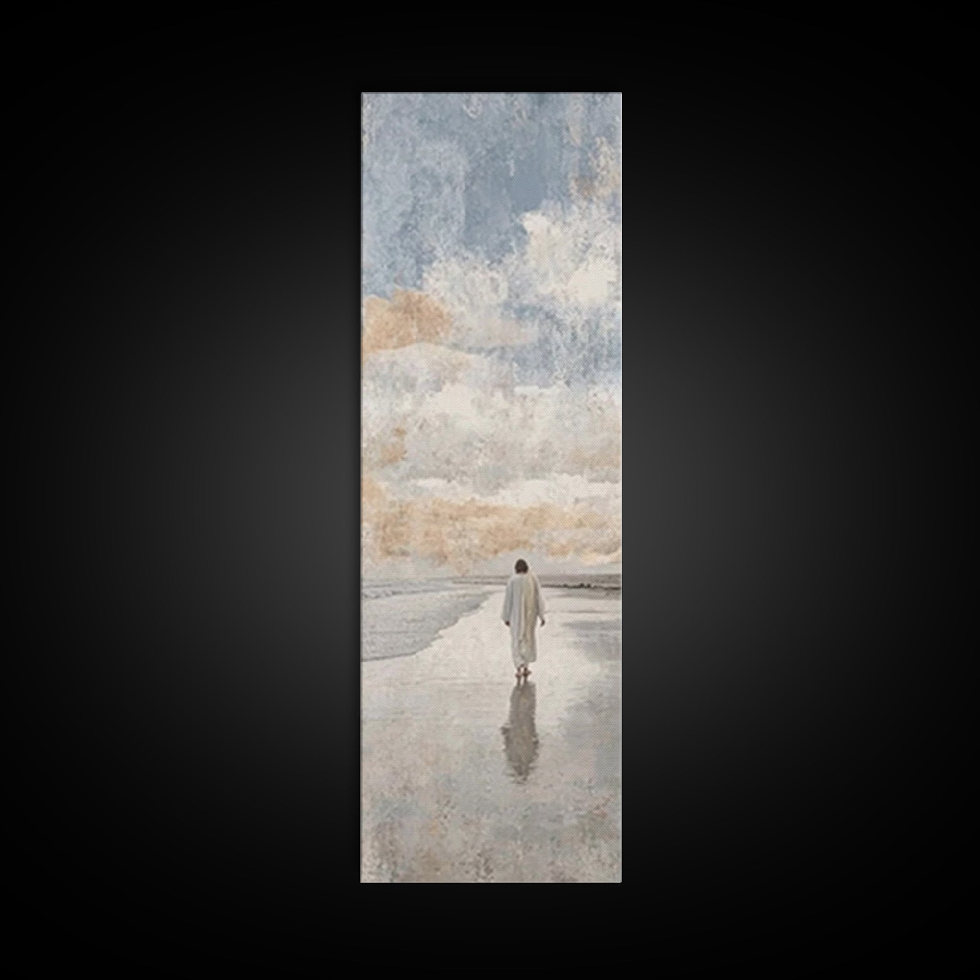 Silent Coastal Faith | Framed Canvas Print | Tall Narrow Wall Art | Christian Art Canvas | Christian Wall Art | Jesus Painting | Christian