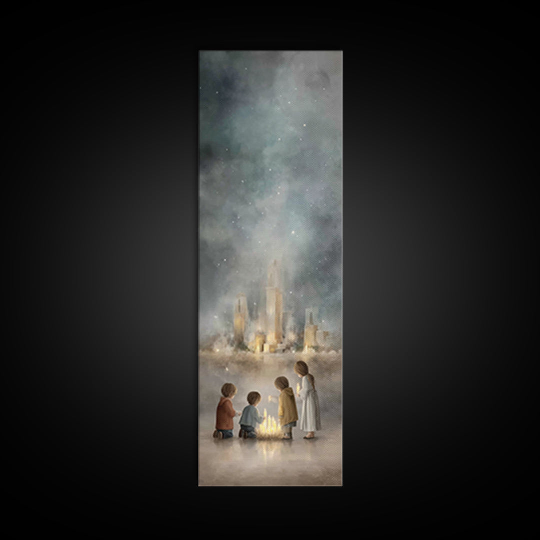 Shepherds In Grace - Framed Canvas Print - Christian Painting - Christian Wall Art - Christian Art Canvas - Tall Skinny Art Print - Jesus A