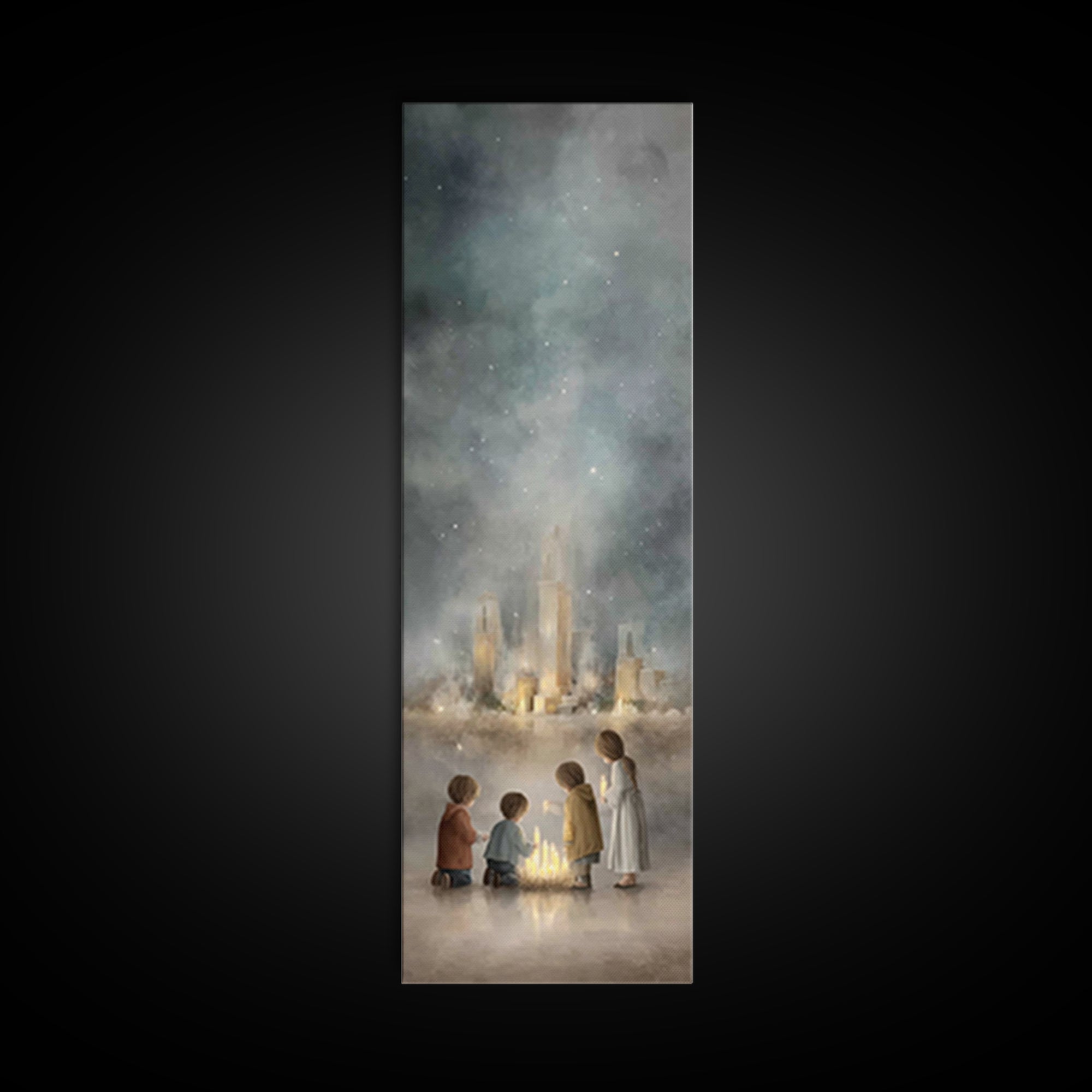 Shepherds In Grace - Framed Canvas Print - Christian Painting - Christian Wall Art - Christian Art Canvas - Tall Skinny Art Print - Jesus A