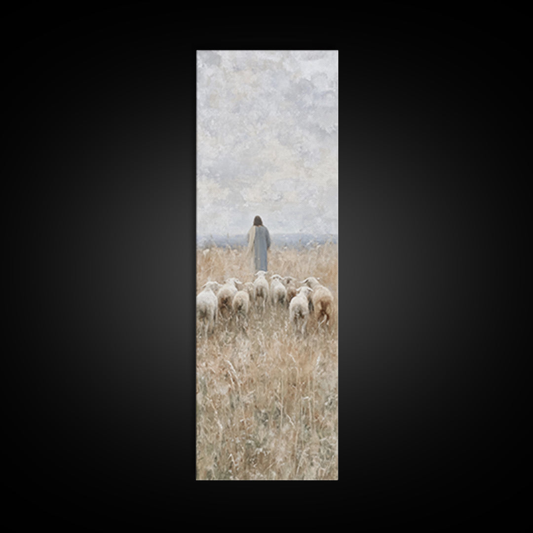 Path Of The Flock - Framed Canvas Print - Christian Art Print - Christian Wall Art - Christian Painting - Tall Narrow Wall Art - Jesus Art