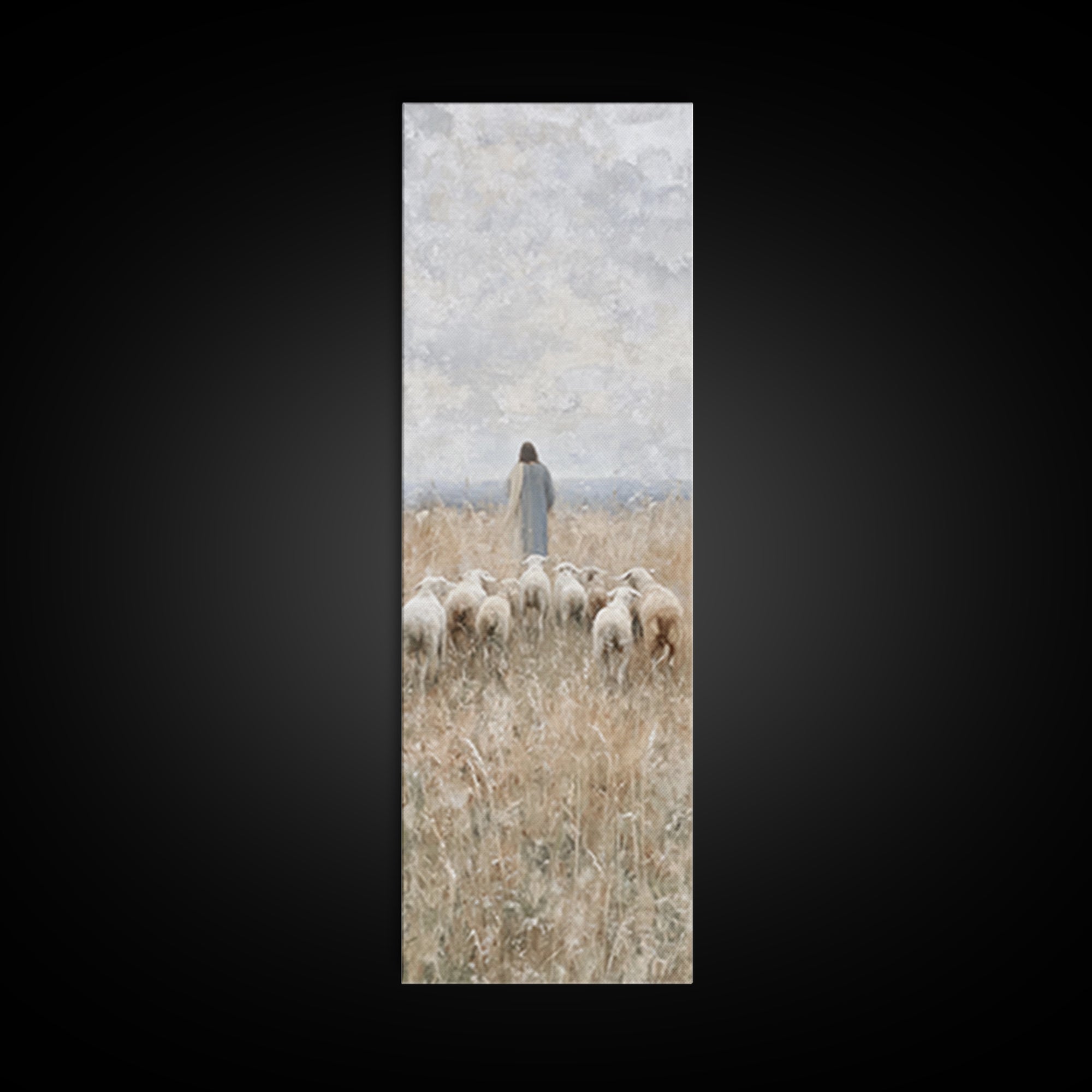 Path Of The Flock - Framed Canvas Print - Christian Art Print - Christian Wall Art - Christian Painting - Tall Narrow Wall Art - Jesus Art