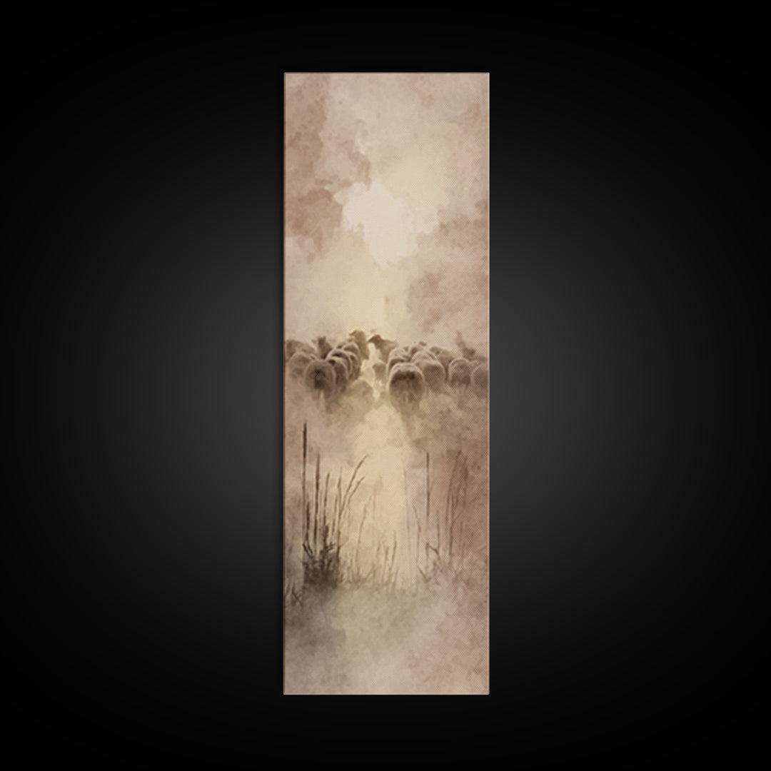 Shepherds In Light - Framed Canvas Print - Christian Art Canvas - Christian Wall Art - Large Christian Painting - Tall Narrow Wall Art