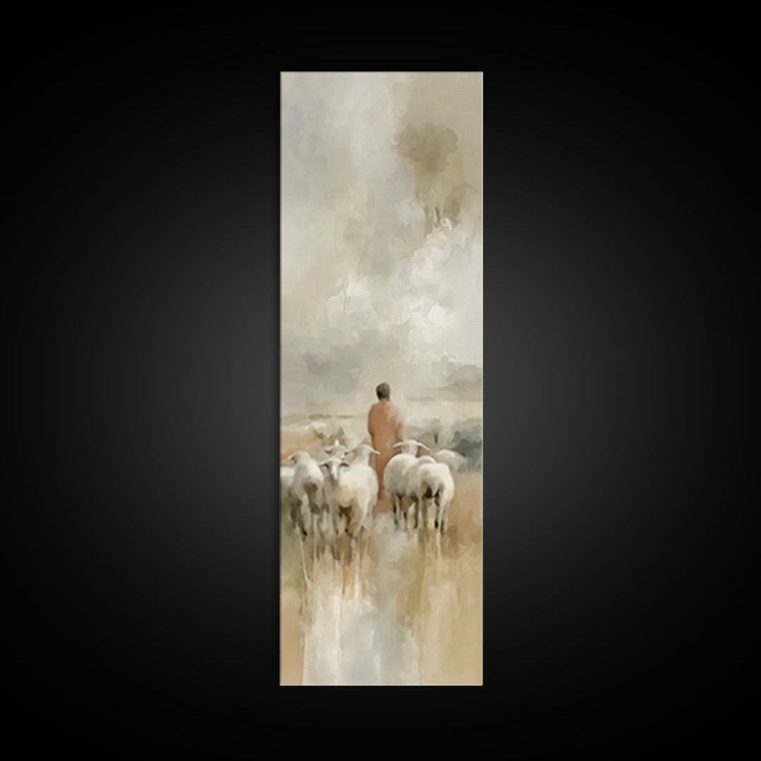 Flock In Stillness – Framed Canvas Print – Christian Art Canvas – Christian Painting – Tall Skinny Art Print – Christian Wall Art – Jesus A