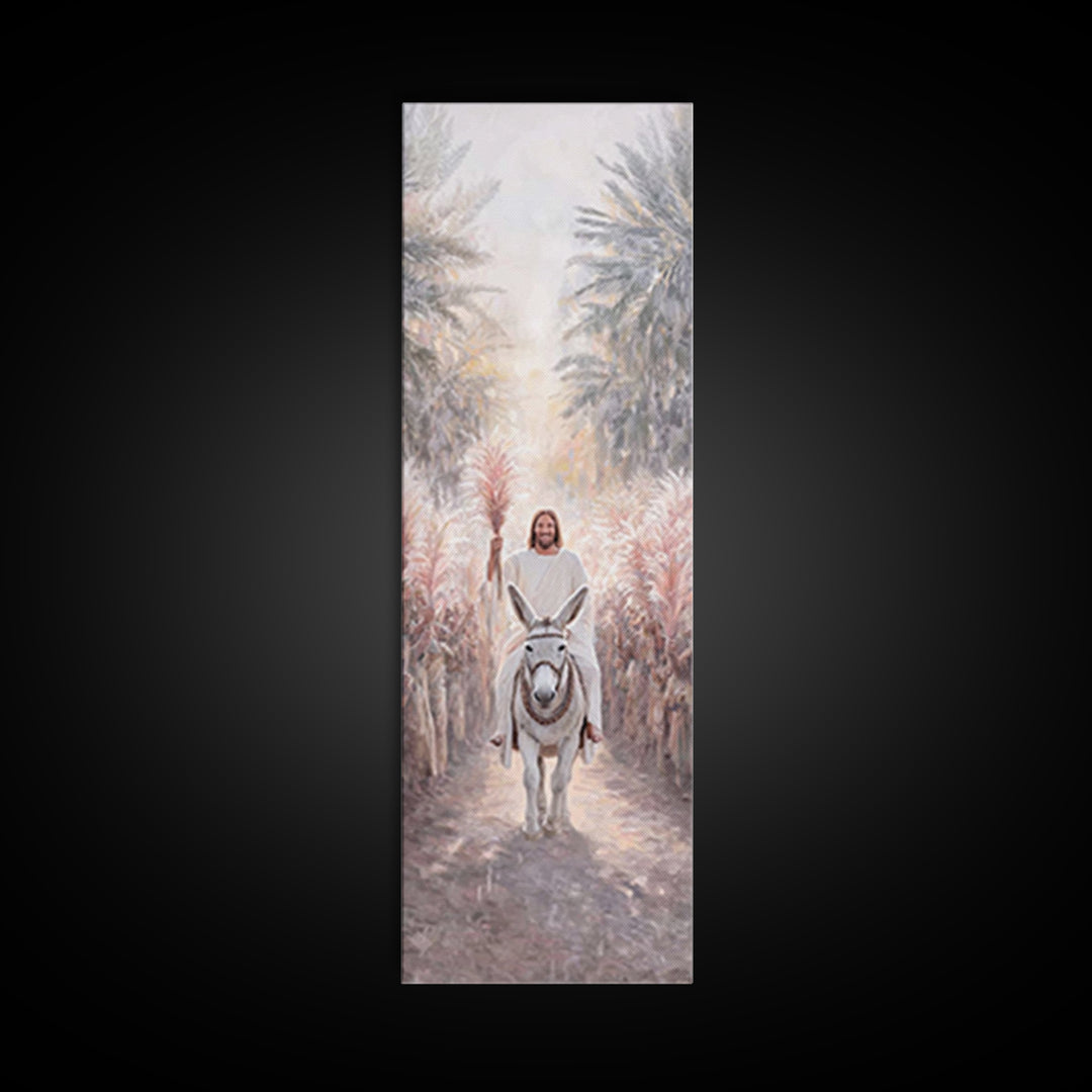 Palm Road Arrival – Framed Canvas Print – Christian Art Canvas – Christian Wall Art – Skinny Art – Christian Painting – Jesus Art