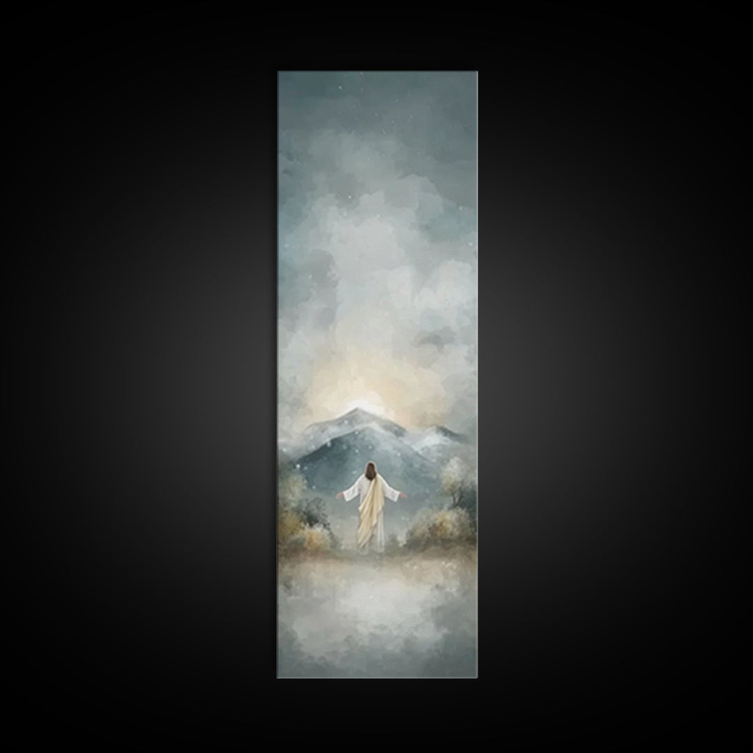 Heavenly Mountain Rise | Framed Canvas Print | Christian Wall Art | Christian Art Print | Tall Skinny Art Print | Jesus Painting | Christma