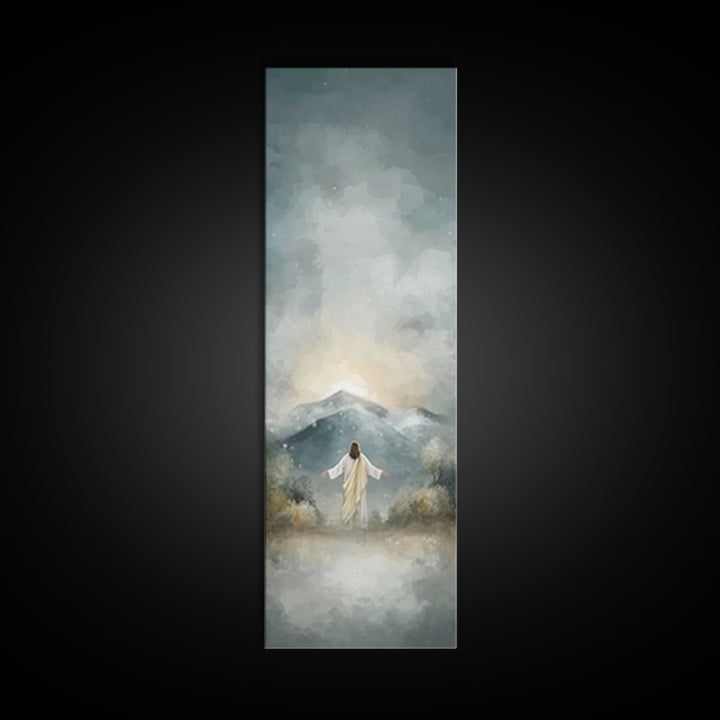 Heavenly Mountain Rise | Framed Canvas Print | Christian Wall Art | Christian Art Print | Tall Skinny Art Print | Jesus Painting | Christma
