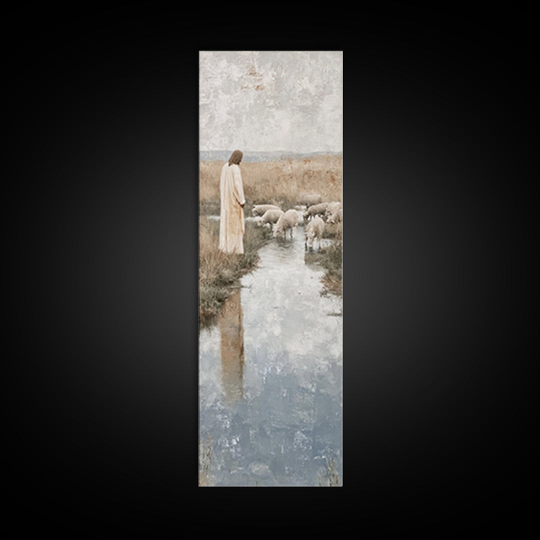 Pasture of Gentle Faith | Framed Canvas Print | Christian Wall Art | Jesus Painting | Narrow Art | Christian Art Canvas | Christmas Art | C