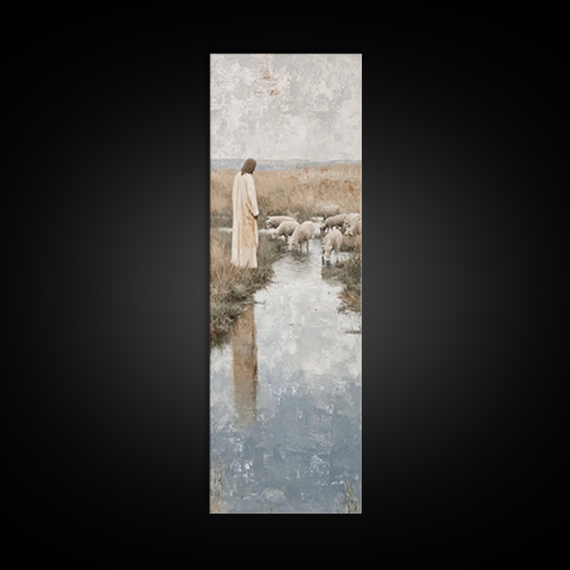 Pasture of Gentle Faith | Framed Canvas Print | Christian Wall Art | Jesus Painting | Narrow Art | Christian Art Canvas | Christmas Art | C