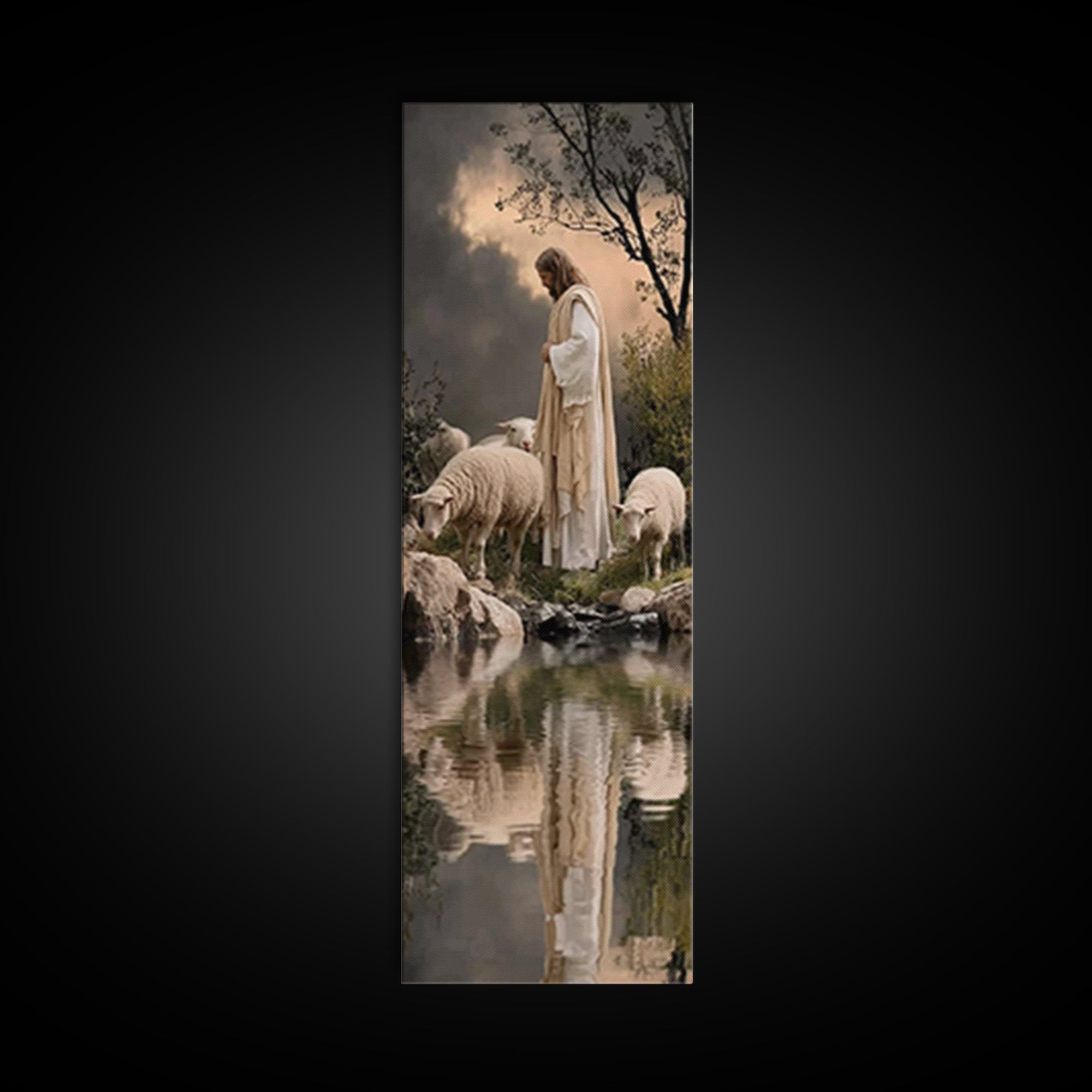Shepherd’s Calm Grace – Framed Canvas Print – Christian Wall Art – Jesus Painting – Christian Art Canvas – Tall Narrow Wall Art – Christian