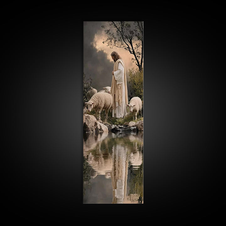 Shepherd’s Calm Grace – Framed Canvas Print – Christian Wall Art – Jesus Painting – Christian Art Canvas – Tall Narrow Wall Art – Christian