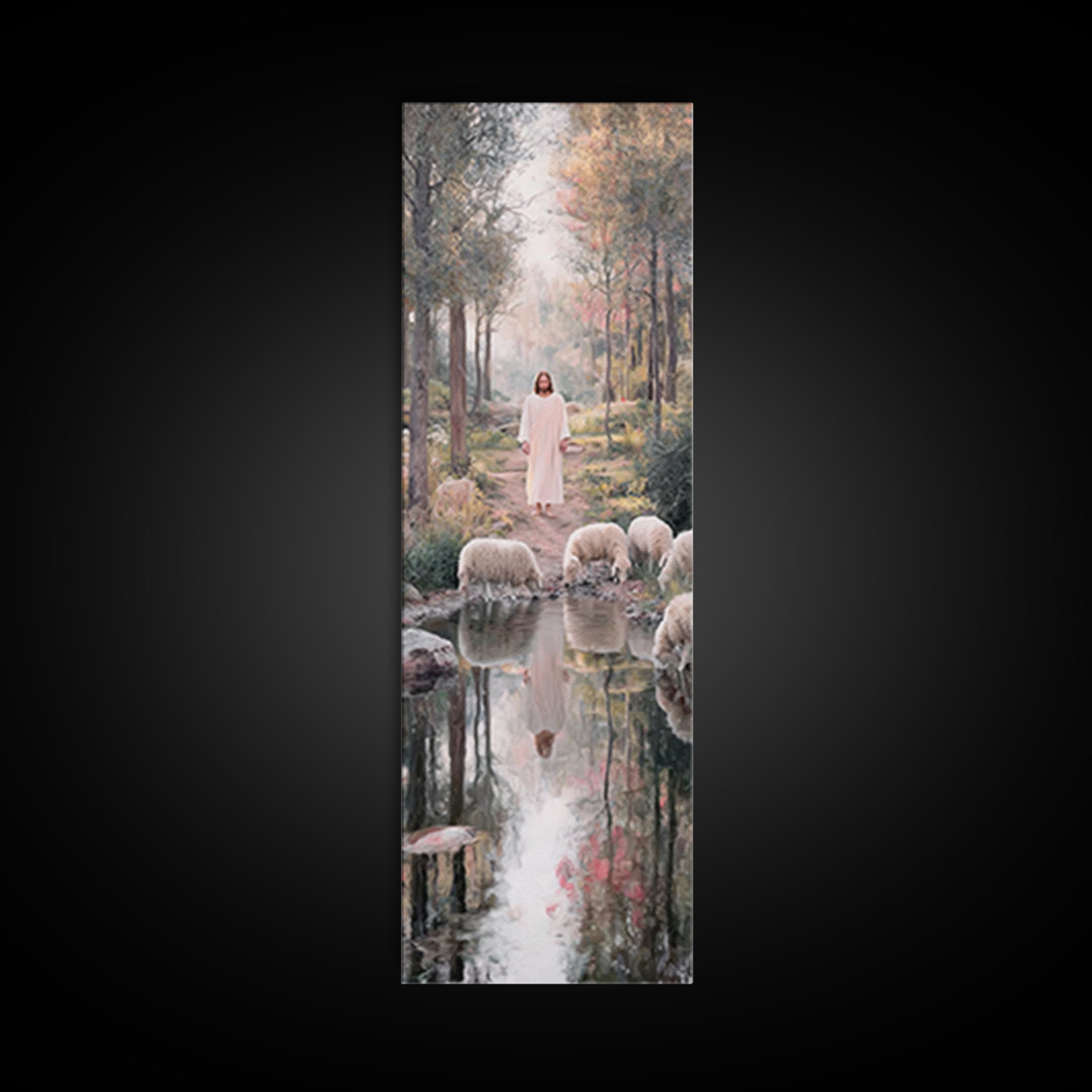 Forest Path Savior | Framed Canvas Print | Christian Art Canvas | Jesus Painting | Christian Wall Art | Tall Skinny Art Print | Christian C