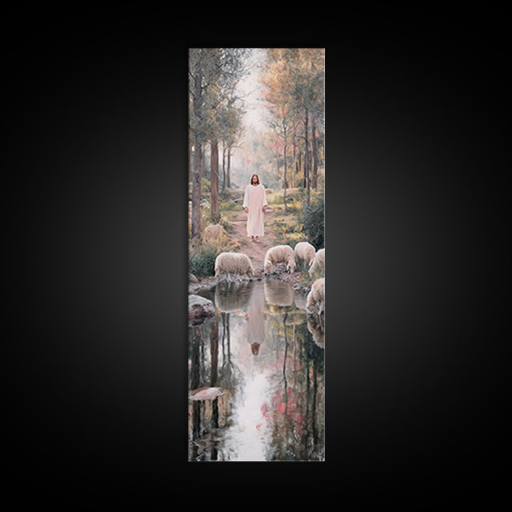 Forest Path Savior | Framed Canvas Print | Christian Art Canvas | Jesus Painting | Christian Wall Art | Tall Skinny Art Print | Christian C