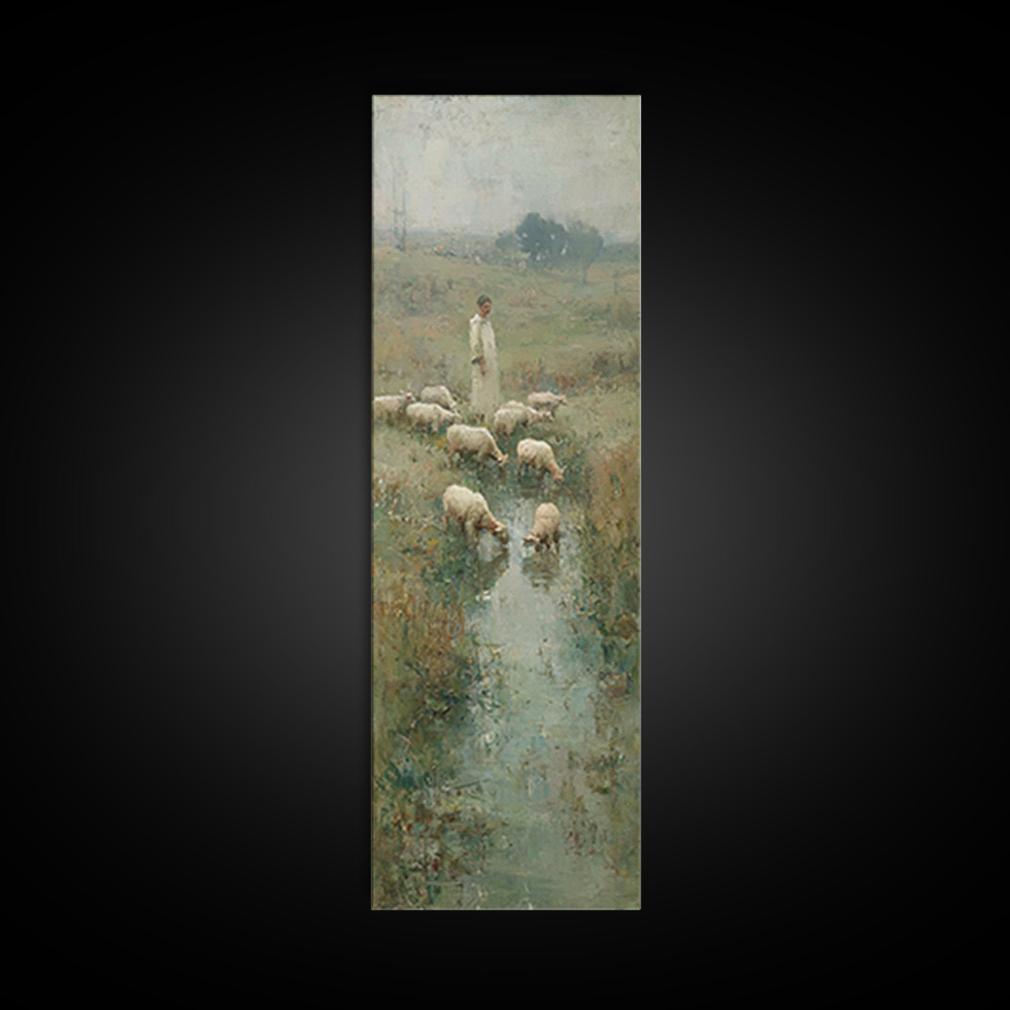 Shepherd’s Quiet Meadow – Framed Canvas Print – Christian Art Canvas – Christian Wall Art – Jesus Painting – Narrow Art – Christian Christm