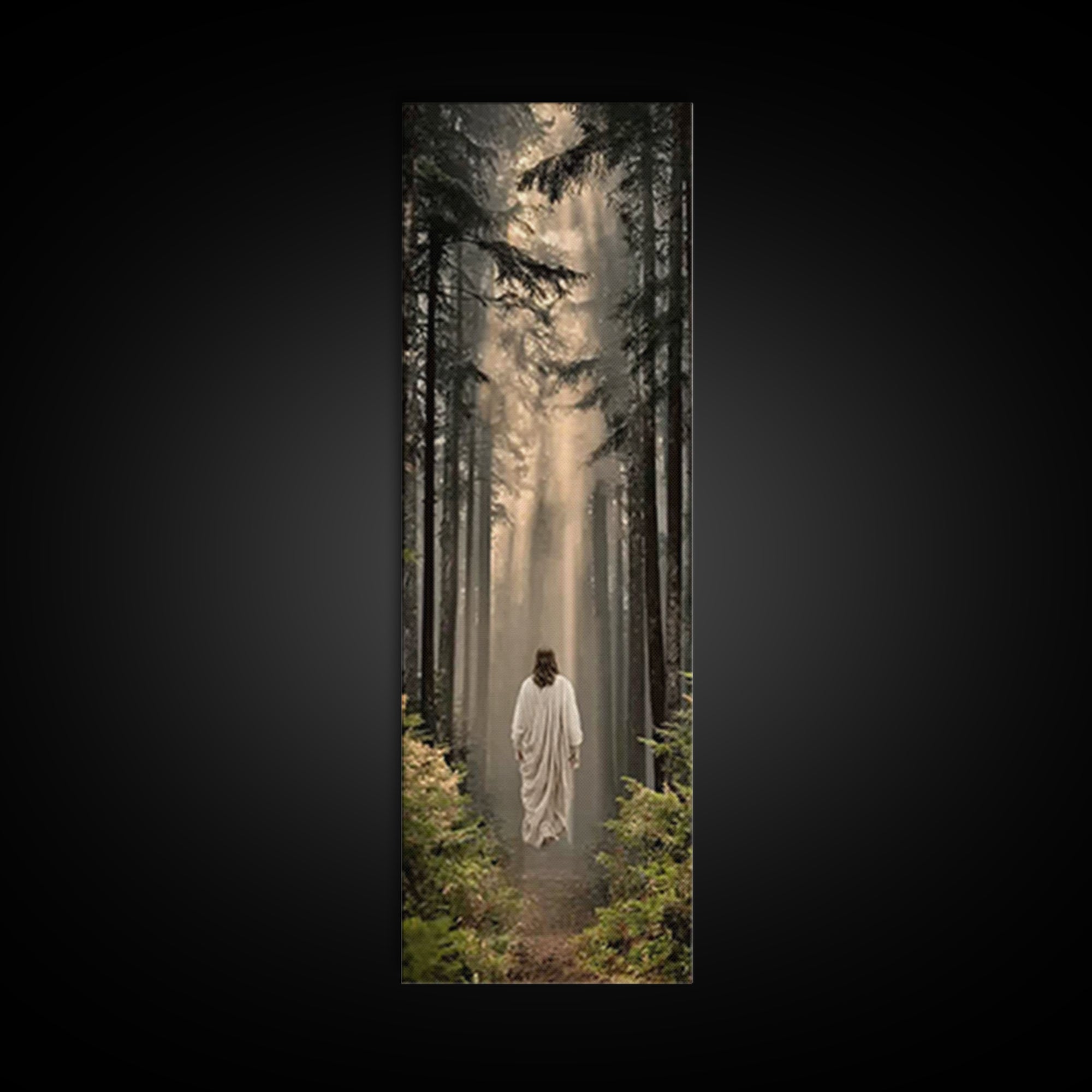 Heavenly Woodland Path – Framed Canvas Print – Christian Wall Art – Christian Art Canvas – Jesus Painting – Tall Skinny Art Print – Christi