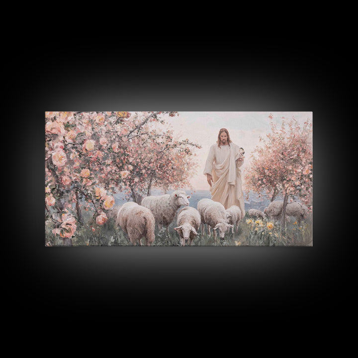 Shepherd Of Blossoms – Framed Canvas Print – Christian Wall Art – Jesus Painting – Christian Art Canvas – Christian Christmas Art