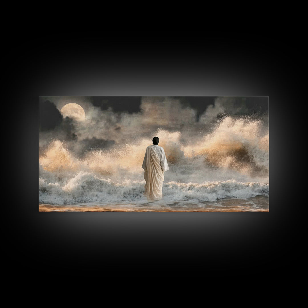 Moonlit Deliverance – Framed Canvas Print – Christian Wall Art – Jesus Painting – Christian Art Canvas – Moody Christian Art – Christian Gi